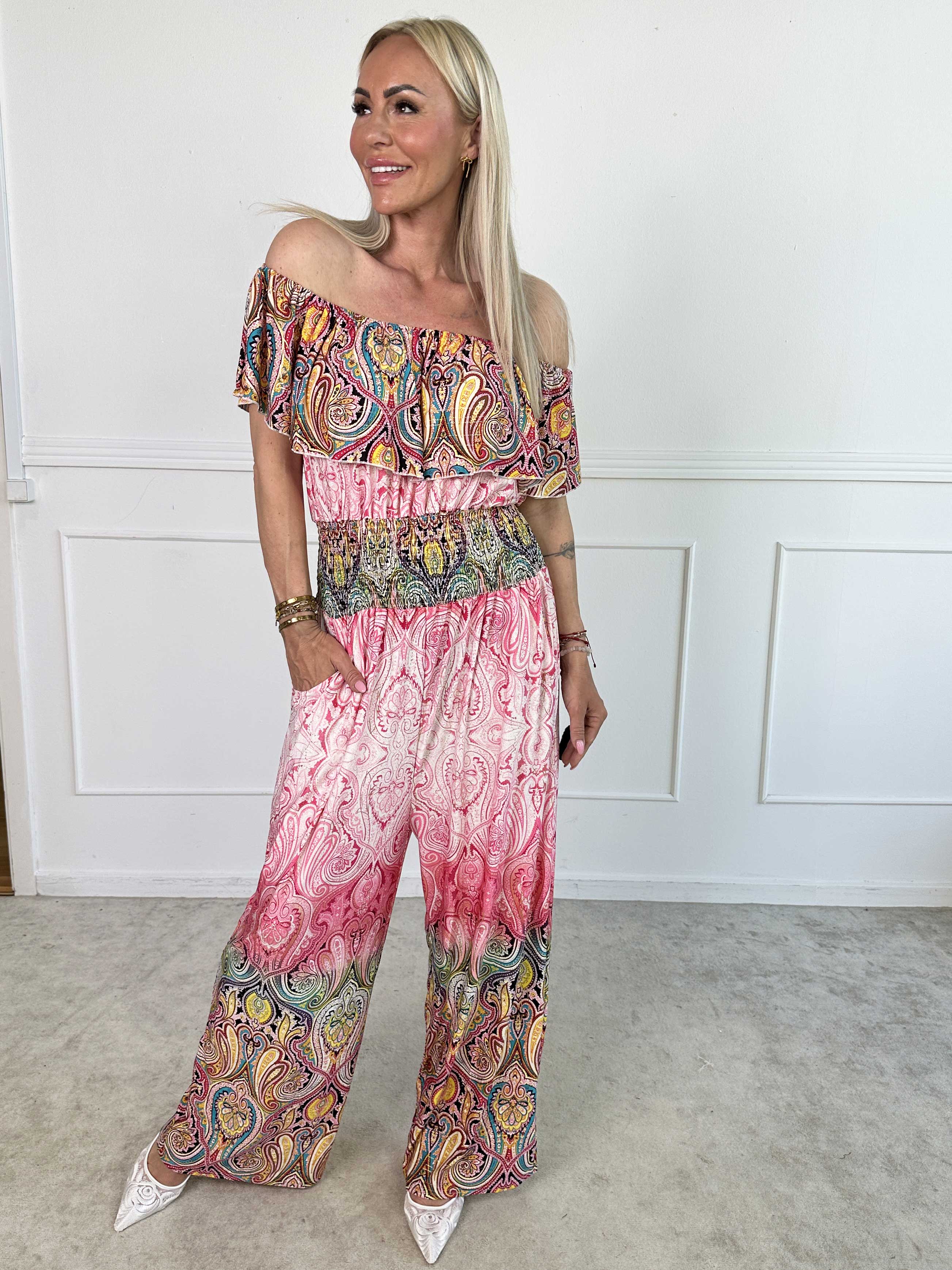 Pams Paisley Frill Jumpsuit - Elastisk jumpsuit med smock och volang
